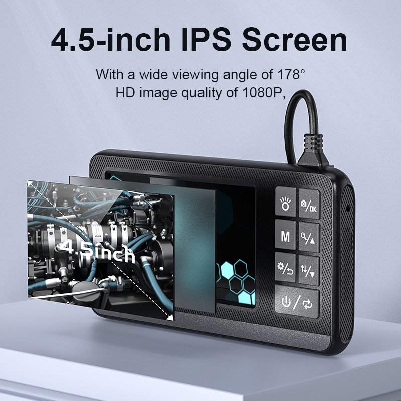 Inskam127-2 Dual Lens Industrial 8.0mm 10m Semi-rigid Inspection Camera 4.3 inch Handheld Digital Endoscope 8 LED Borescope