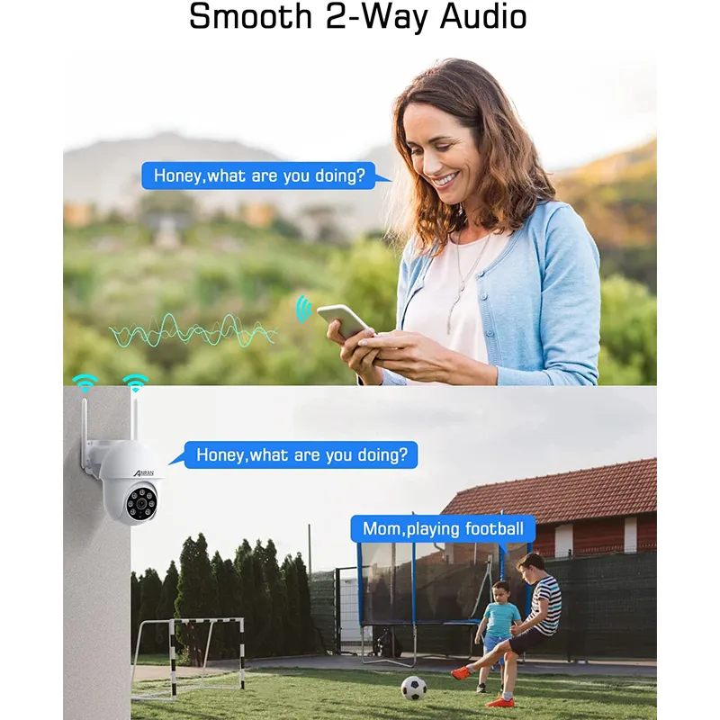 ANRAN Factory Price 5MP Wi-Fi PTZ Rotate 360 Degree Waterproof 2 Way Audio Outdoor Security Network IP Camera