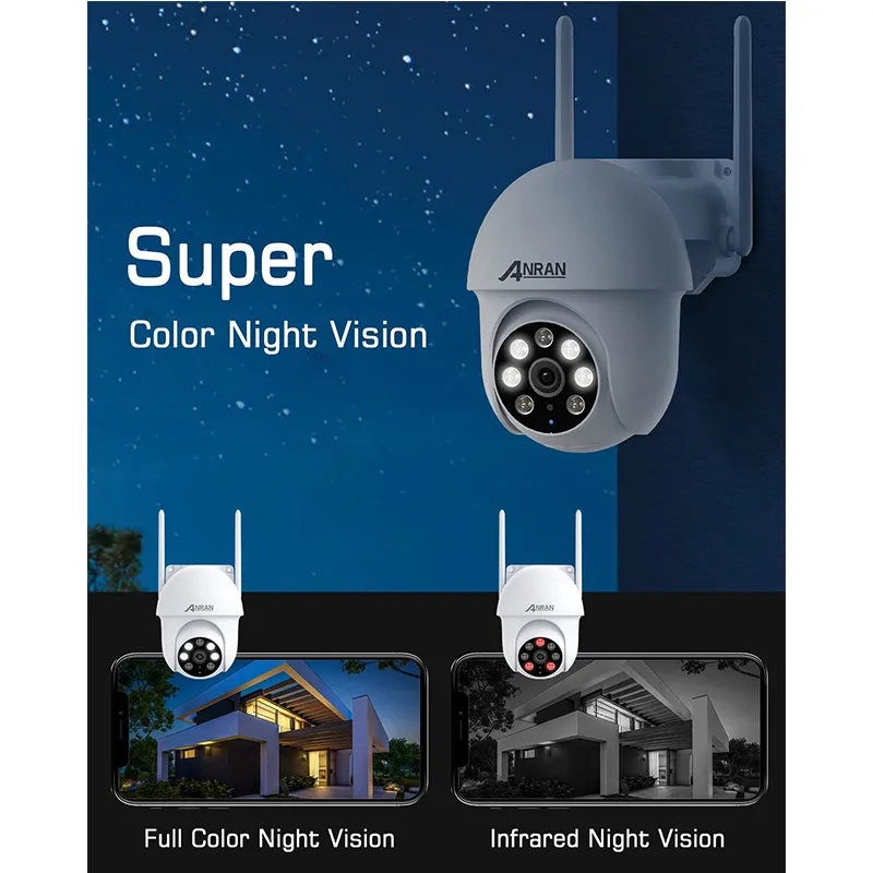 ANRAN Factory Price 5MP Wi-Fi PTZ Rotate 360 Degree Waterproof 2 Way Audio Outdoor Security Network IP Camera