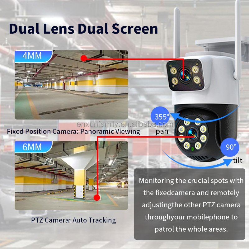 6mp Outdoor Wireless Dual Lens Network Ptz Camera cctv 6mp Auto Tracking supervisory 4mp 1080p Wifi Dual Lens cctv Camera