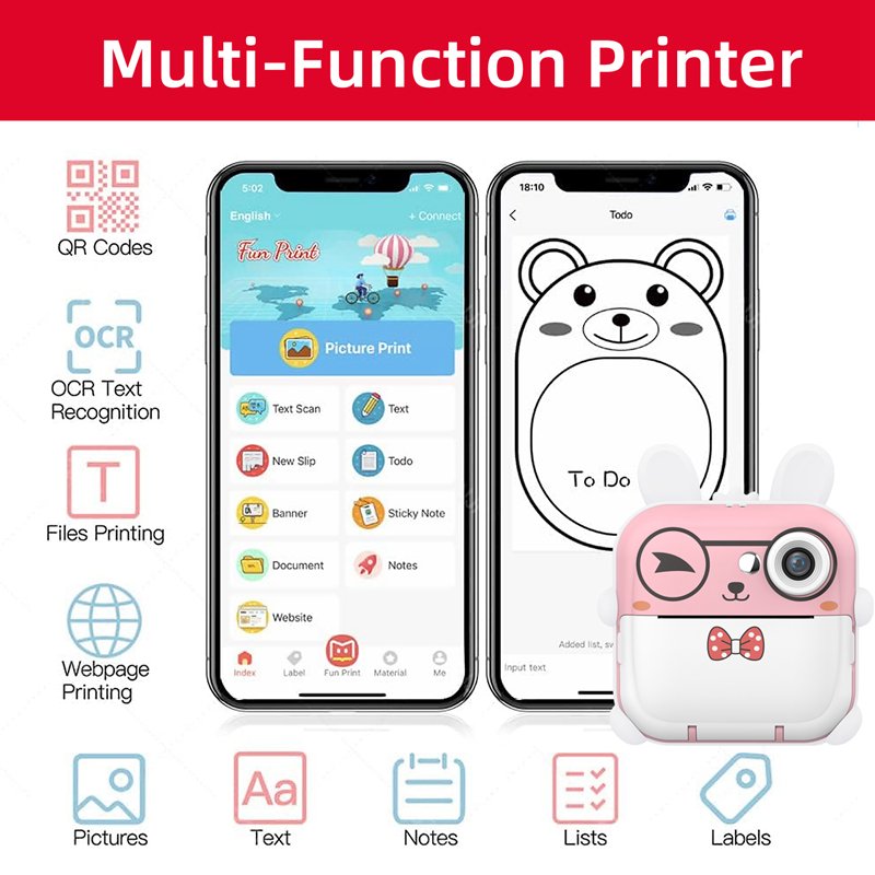 2024 Brand New Children Print Camera HD Mini Camera With Thermal Photo Paper Digital Instant Print Camera