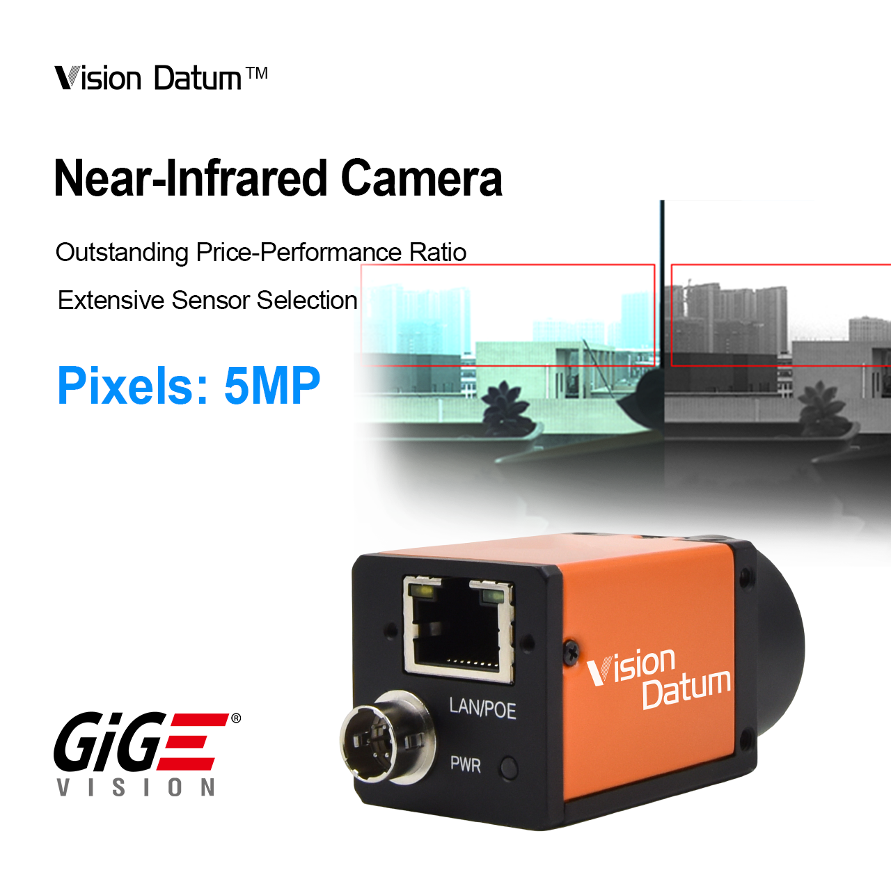 5MP 20fps Near Infrared 400-1100nm Hyper spectral Gige CMOS NIR Camera for Assembly Line Automatic Detection