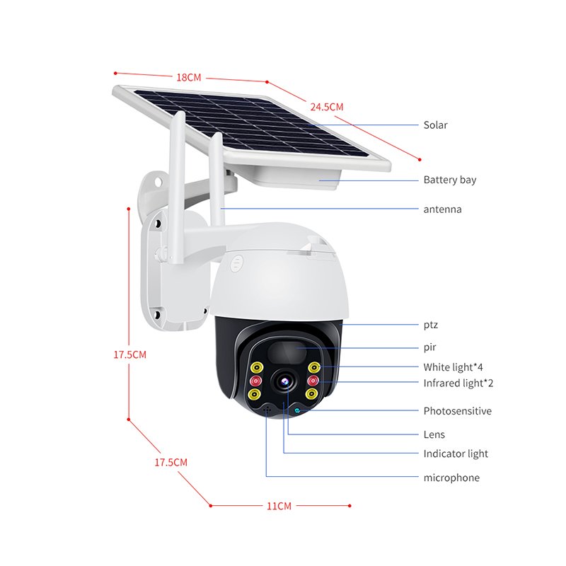 CCTV Camera Two-way Audio Surveillance Security Solar PTZ Camera IP WiFi 4G 1080P H265 Network Camera