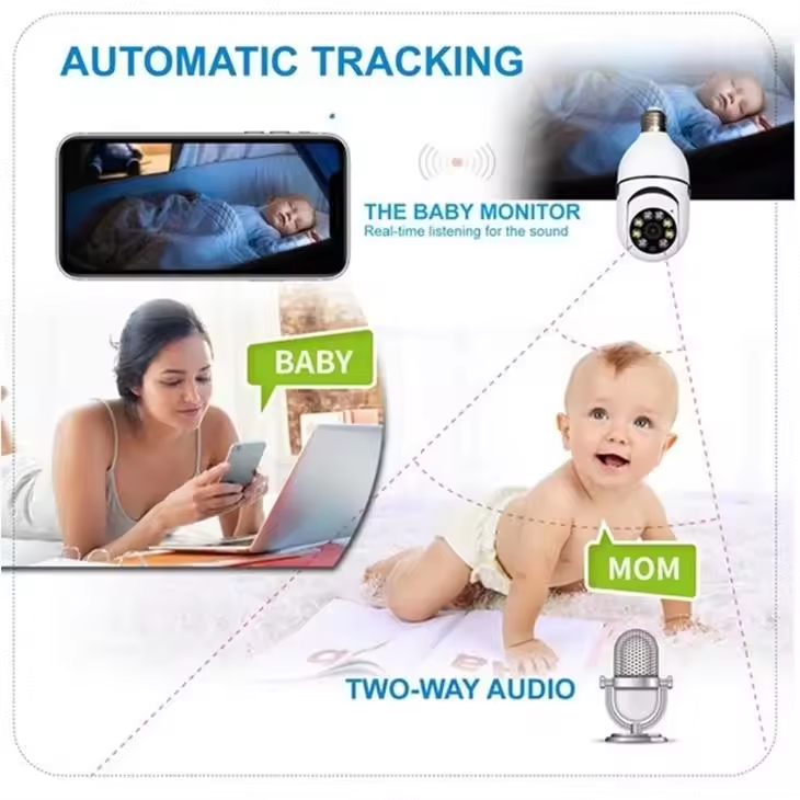 5GHZ 360 Panoramic Wifi HD Night Vision ip Surveil Mini Surveillance Home Security Wireless Light Bulb PTZ Network CCTV Camera