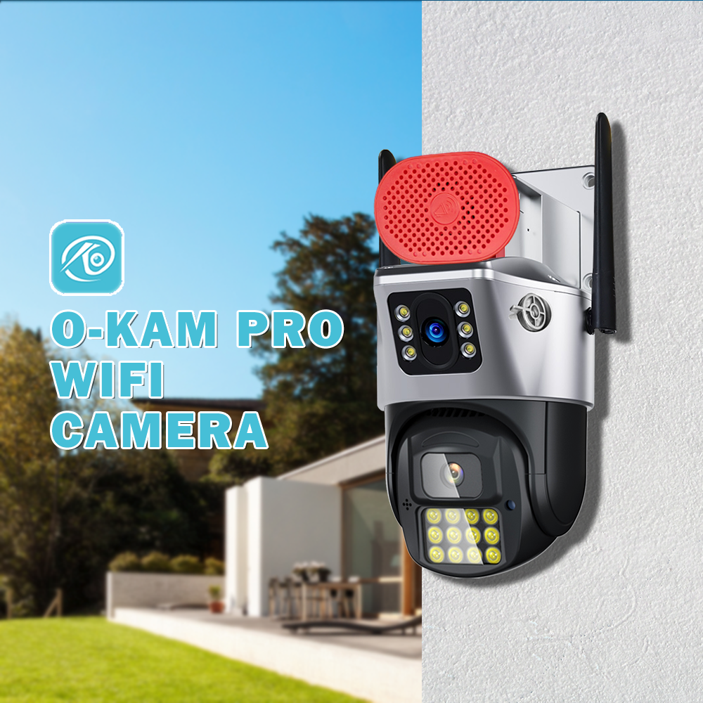 O-KAM 2MP+2MP Dual Lens Dome Camera with Night Vision Three Screen Intelligent WiFi Version External Speaker Indoor Outdoor Use