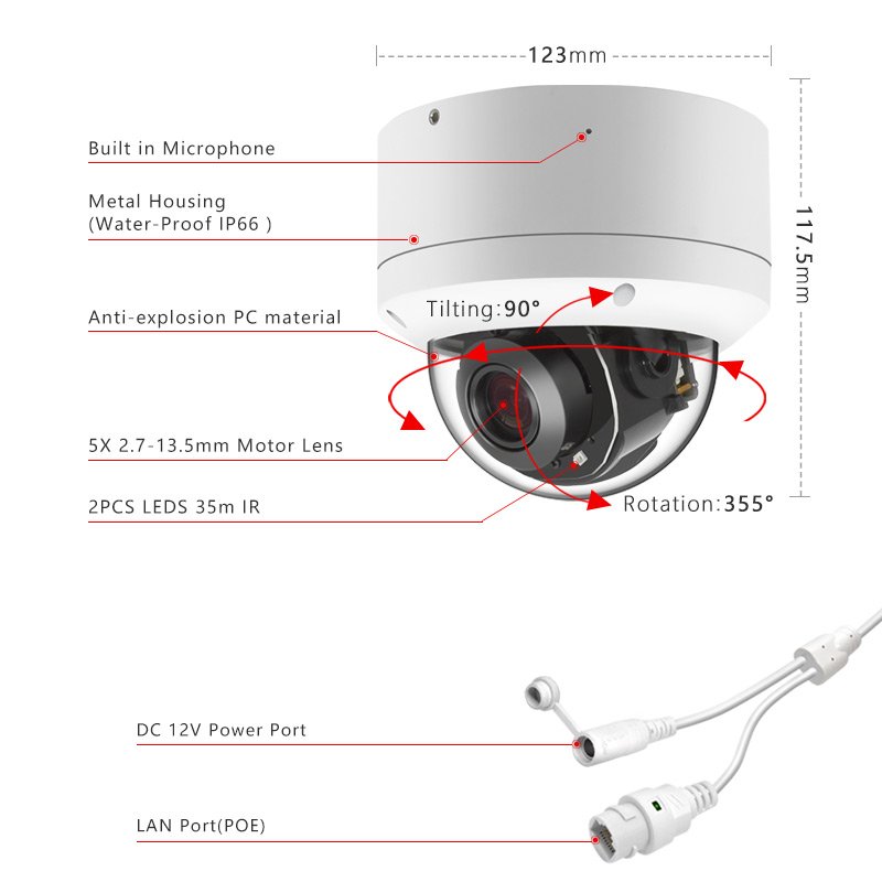 8MP 5X Zoom PTZ IP POE Camera Long Range waterproof IR 4K Indoor Outdoor CCTV Security Network Camera Dome