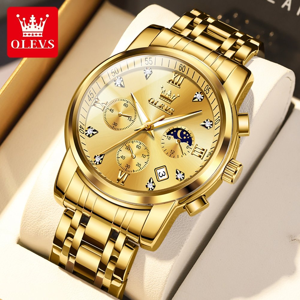 Men Watch OLEVS 2858 Business Multi Time Zone Wristwatch Waterproof Feature Analog Date Watch Stainless Steel Quartz Watch