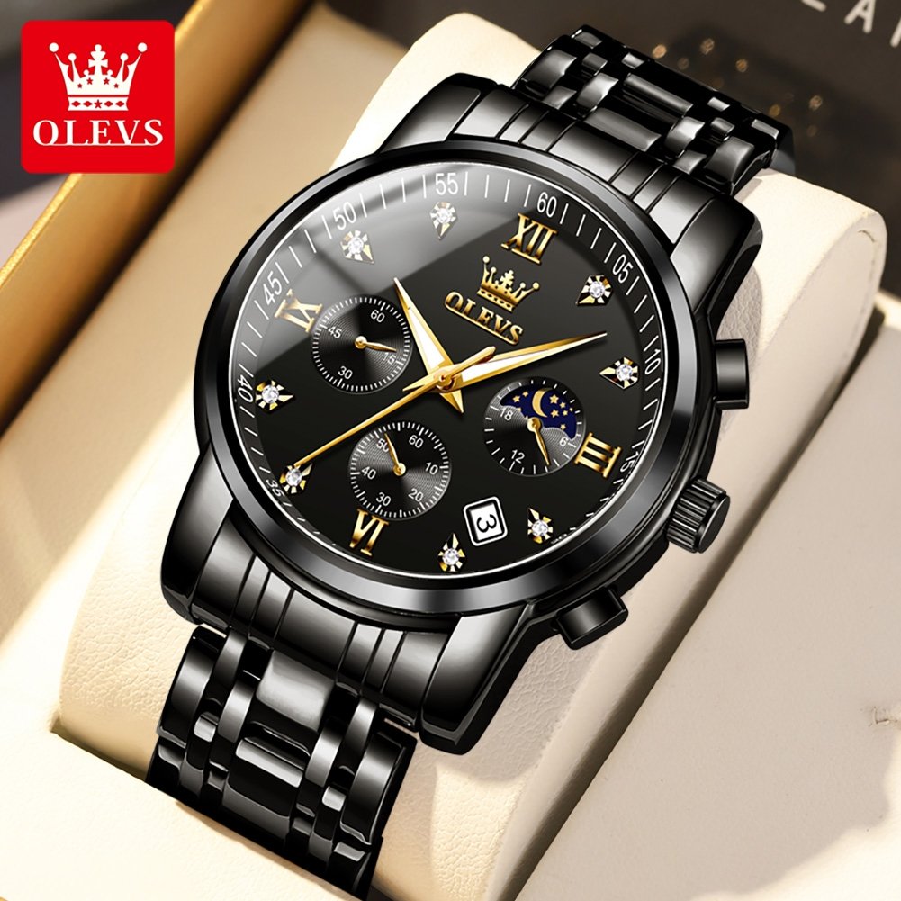 Men Watch OLEVS 2858 Business Multi Time Zone Wristwatch Waterproof Feature Analog Date Watch Stainless Steel Quartz Watch