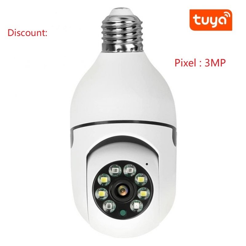 discount Tuya smart life app 3MP CCTV wireless IP bulb camera wifi PTZ 1500P camera Webcam bulb house camera