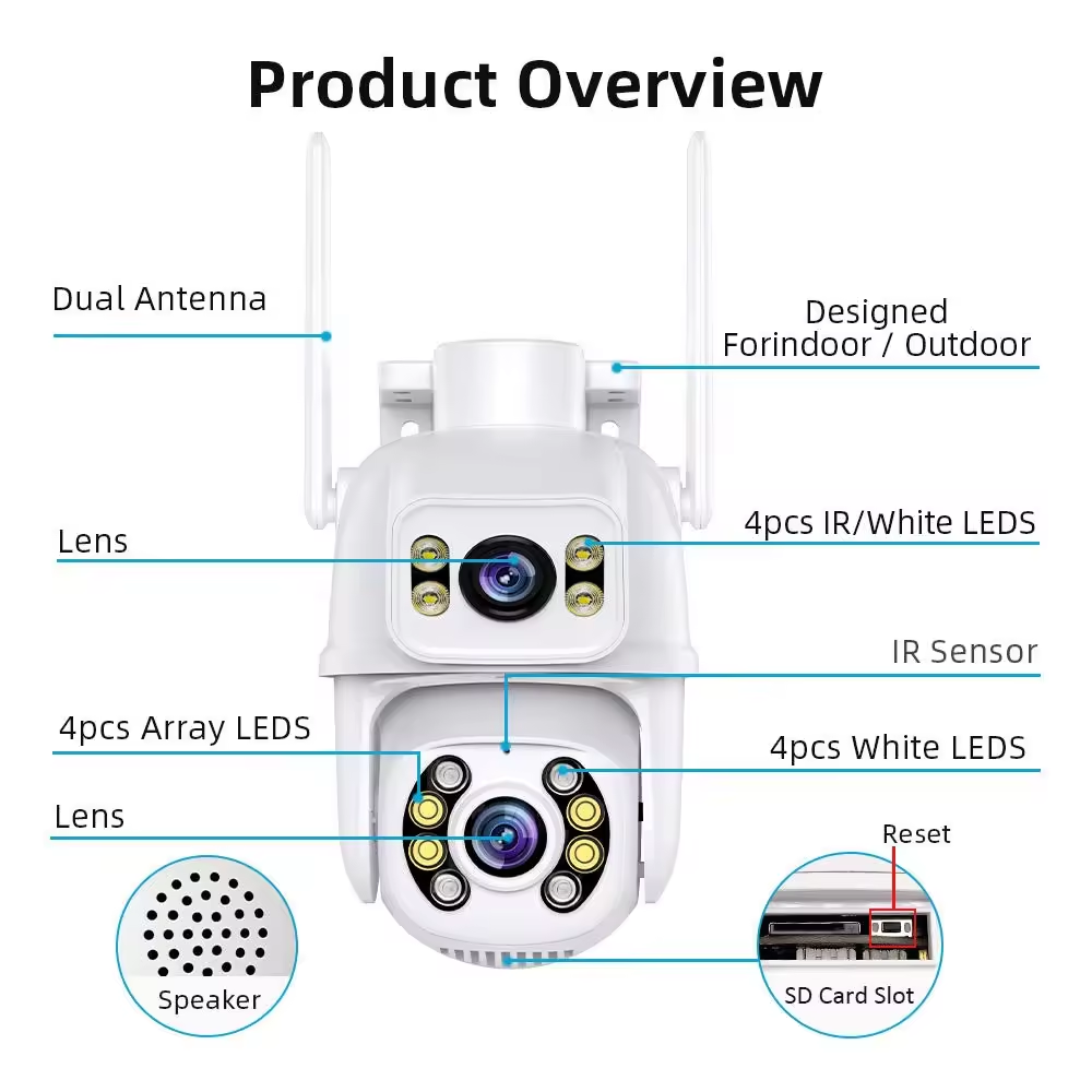 6MP Outdoor Dual Lens Wireless ip Camera cctv Wifi dual ball machine linkage Camera 4K Dual Lens ptz Network Camera