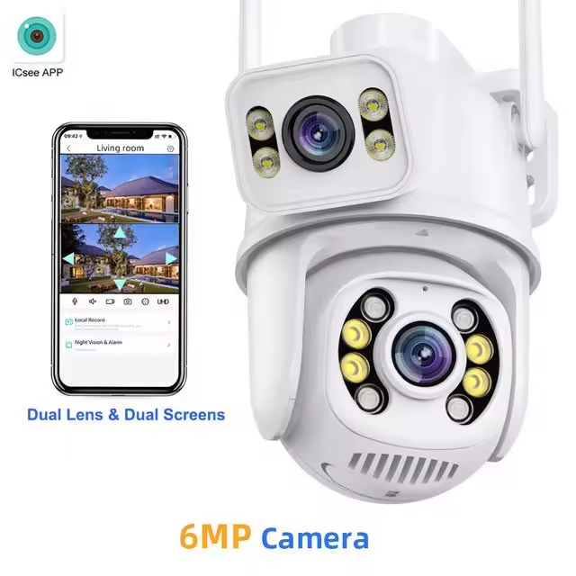 6MP Outdoor Dual Lens Wireless ip Camera cctv Wifi dual ball machine linkage Camera 4K Dual Lens ptz Network Camera
