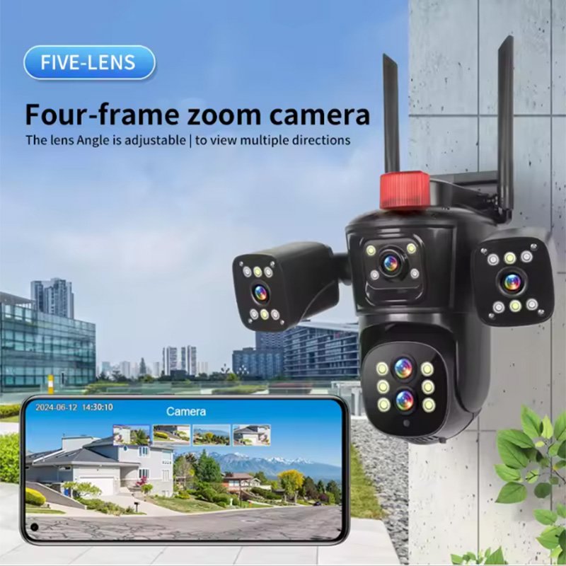 Saikiot 20MP 10X Optical Zoom WIFI PTZ Camera 5 Lens 4 Screens CCTV Security Outdoor PTZ Camera Auto Tracking Network IP Camera