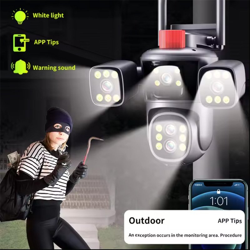Saikiot 20MP 10X Optical Zoom WIFI PTZ Camera 5 Lens 4 Screens CCTV Security Outdoor PTZ Camera Auto Tracking Network IP Camera