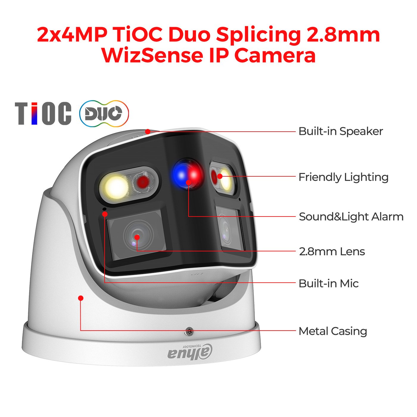 Support face capture perimeter protection DAHUA Camera Dual Light 2x4MP TiOC Splicing Fixedfocal Eyeball WizSense Network Camera