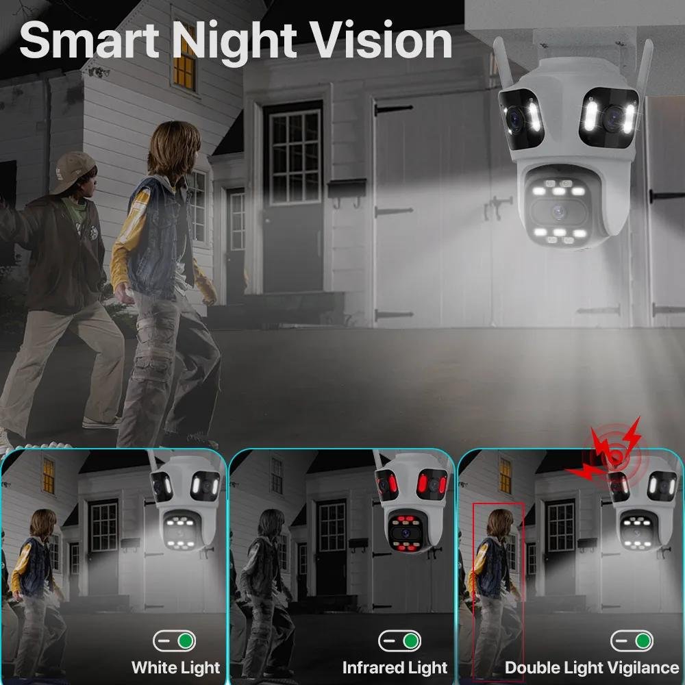 iCsee 8MP 4K Three-Lens Three-Screen Wifi IP Cctv Camera Human Detection Outdoor Waterproof Surveillance Ptz Network Camera
