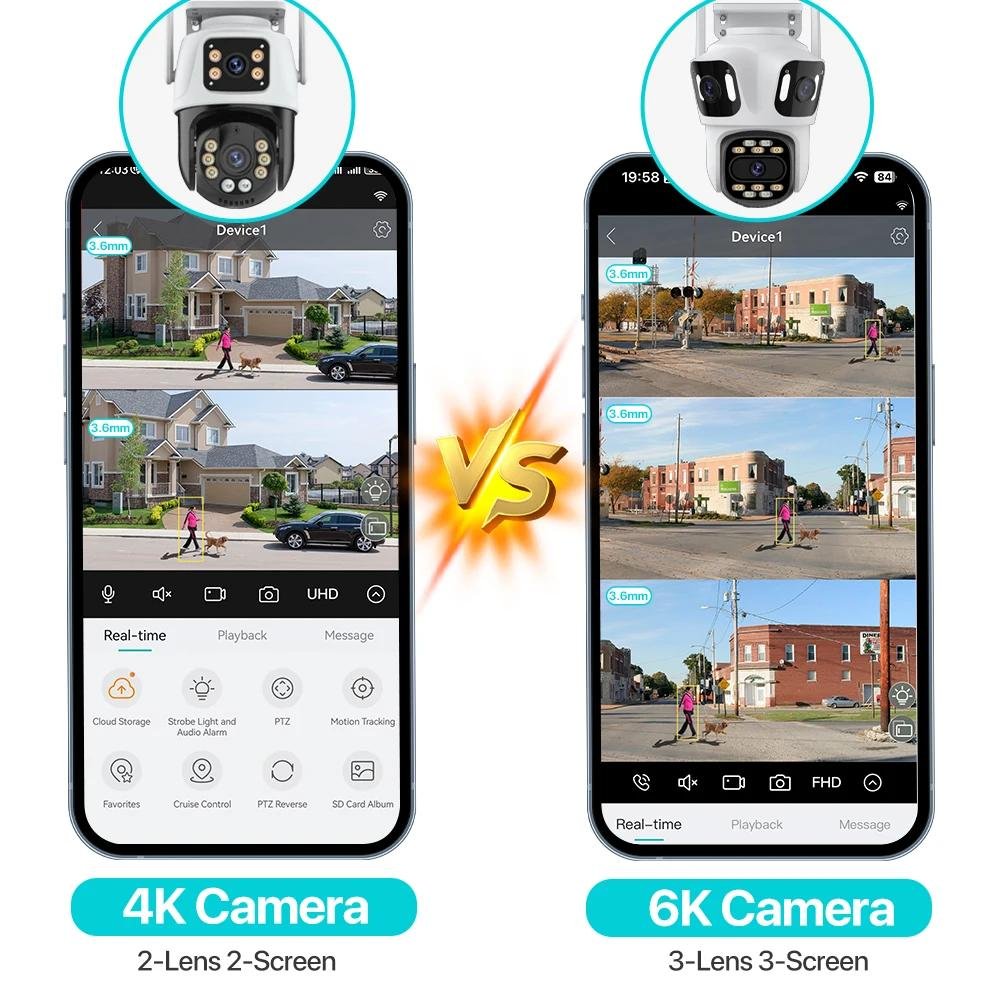 iCsee 8MP 4K Three-Lens Three-Screen Wifi IP Cctv Camera Human Detection Outdoor Waterproof Surveillance Ptz Network Camera