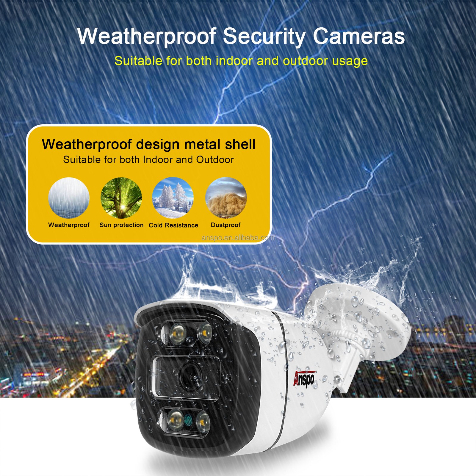 Anspo CCTV analog Camera System 4 channel AHD KIT camera outdoor waterproof night vision