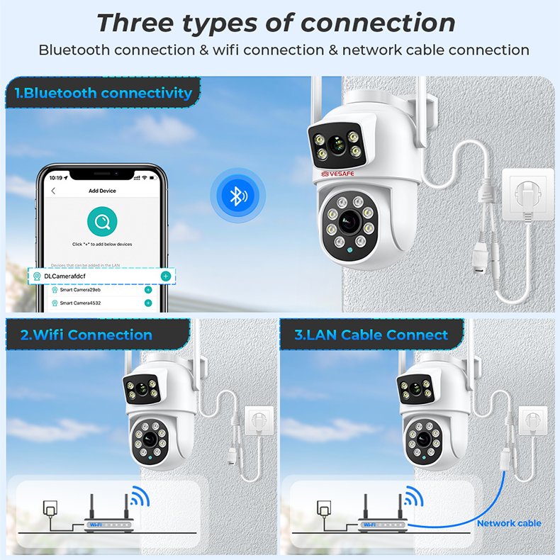 Vesafe ICSEE 4K 8MP PTZ Wifi Camera Dual Lens Ai Human Detect Auto Tracking Outdoor Wireless Surveillance Network Camera