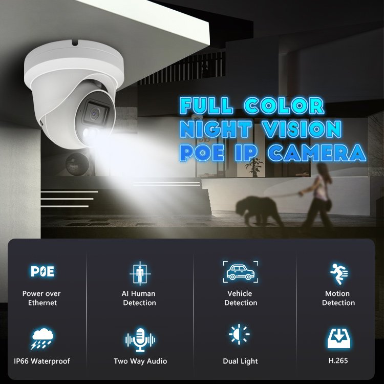 8MP Hik Compatible Full Color PoE CCTV Dome Camera OEM Waterproof Audio ColorVu 2.8mm Lens Outdoor Security IP Network Camera 4K