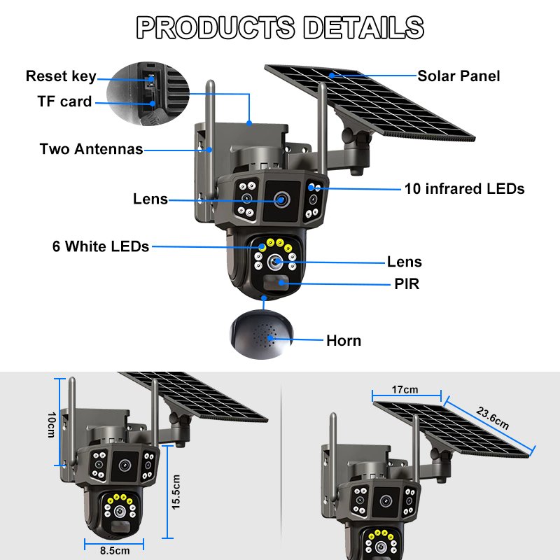 Factory price 4MP HD 4G WIFI Dual lens CCTV Camera Motion Detect Solar PTZ Sim Card Low-Power Battery Network Camera