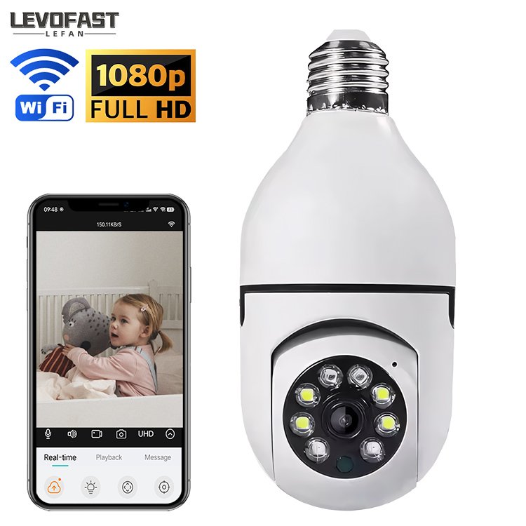 LEVOFAST wifi light bulb security camera 360 E27 holder Mini V380pro 2MP PTZ Tuya Bulb TF Card Storage CCTV Camera