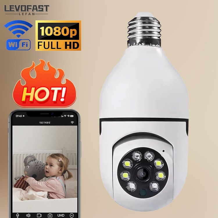 LEVOFAST wifi light bulb security camera 360 E27 holder Mini V380pro 2MP PTZ Tuya Bulb TF Card Storage CCTV Camera