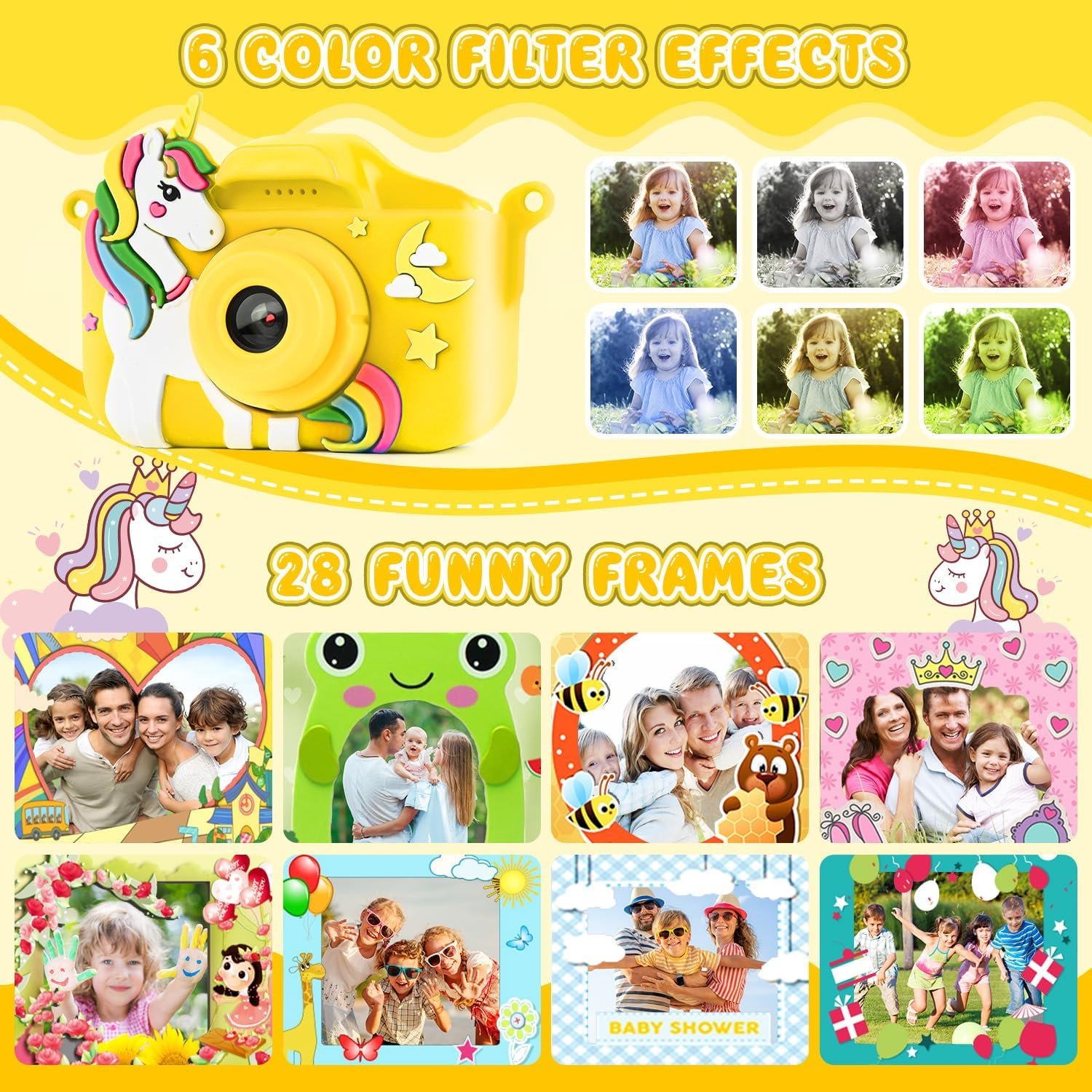 Kids Camera Cute Cartoon Children Fun Christmas Gift Digital Camera Built-In Games 2.0 Inch 1080P HD Mini Kids Photo Camera