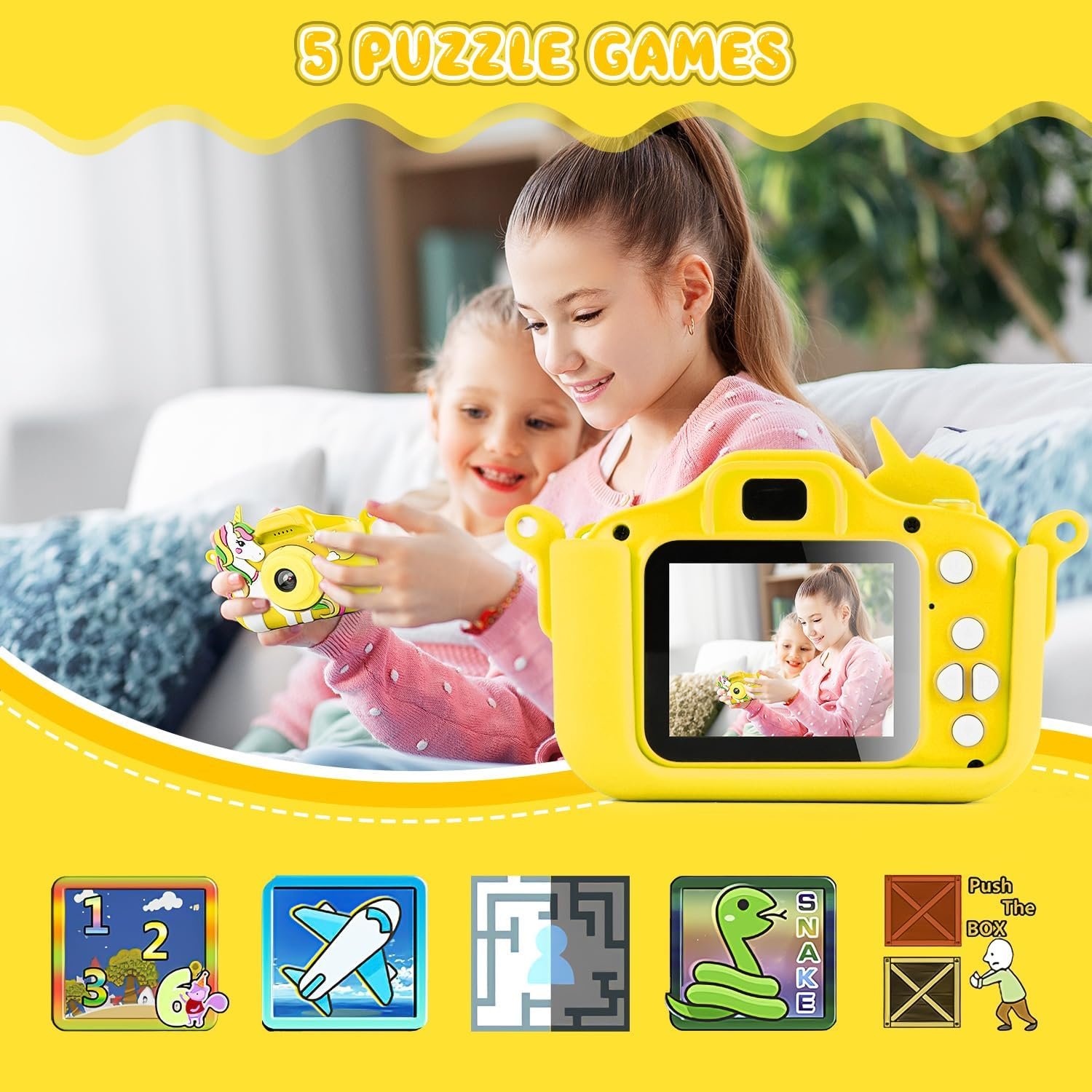 Kids Camera Cute Cartoon Children Fun Christmas Gift Digital Camera Built-In Games 2.0 Inch 1080P HD Mini Kids Photo Camera