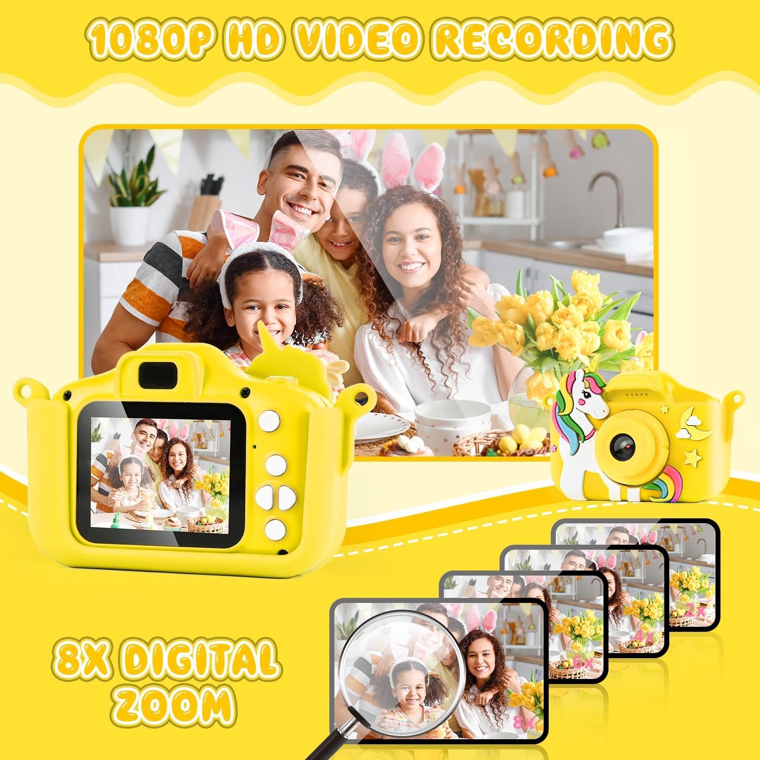 Kids Camera Cute Cartoon Children Fun Christmas Gift Digital Camera Built-In Games 2.0 Inch 1080P HD Mini Kids Photo Camera