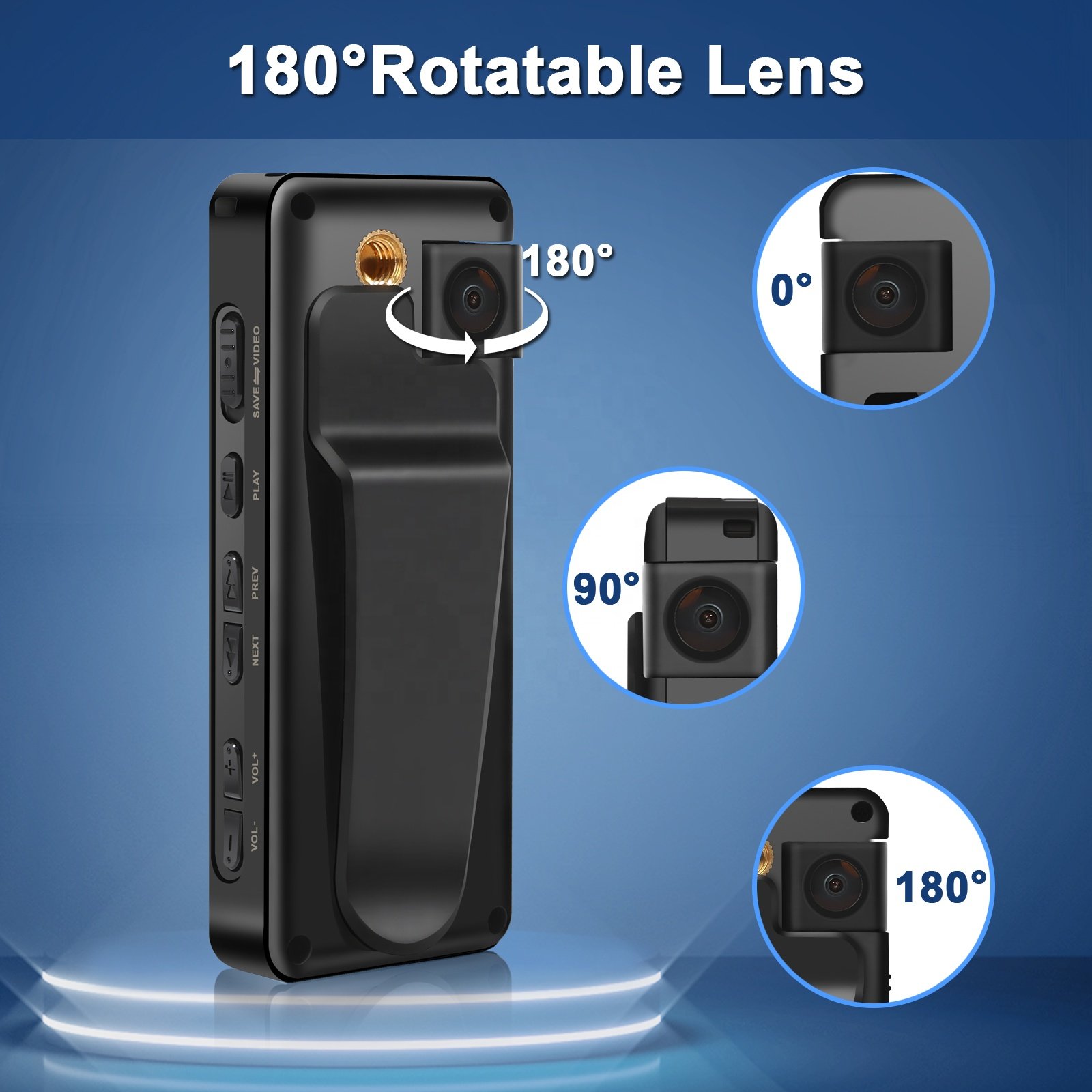 A32 Body Mounted Camera 180 Degree Rotating Lens Motion Detection Camcorder HD 1080P Video Recording for Riding Bike