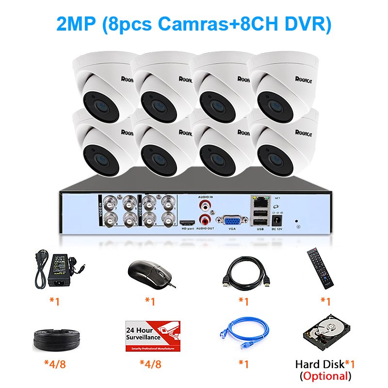 Rooficat 8ch 1080p Hd Night Vision Cctv Security Camera System Outdoor dome Camera Ahd Analog Camera Dvr Kit