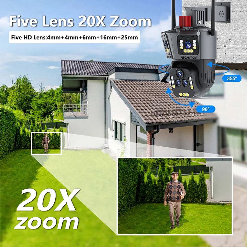 Rscamtom 10K Outdoor 20X Zoom CCTV Wireless Wifi Camera Two Way Audio Night Vision Security Surveillance Network PTZ Camera