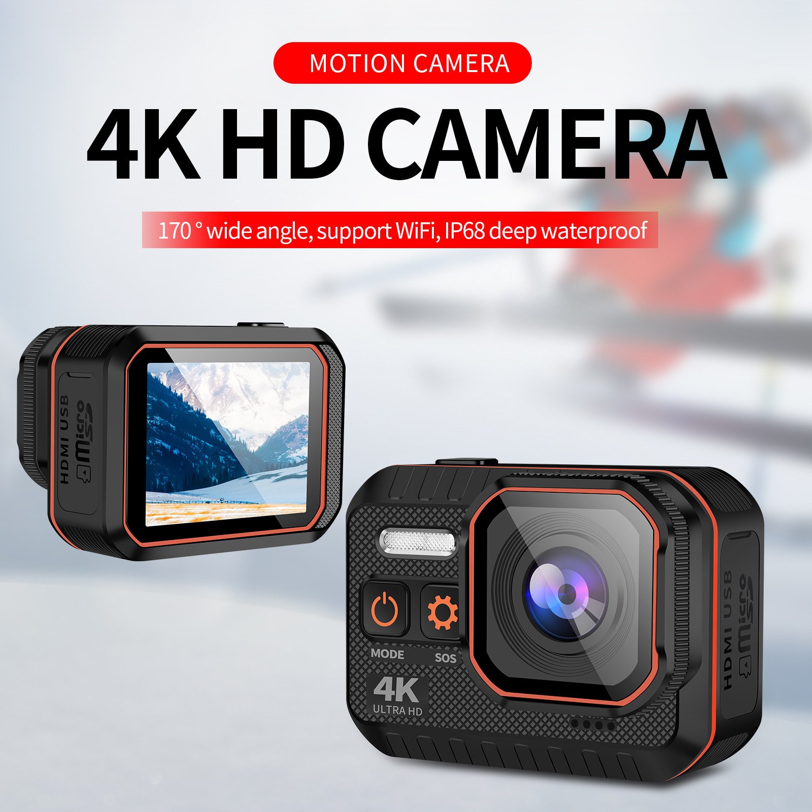 Hot Selling 4K HD Motion Camera Wearable Mini Action Sports Camera For Riding And Helmet