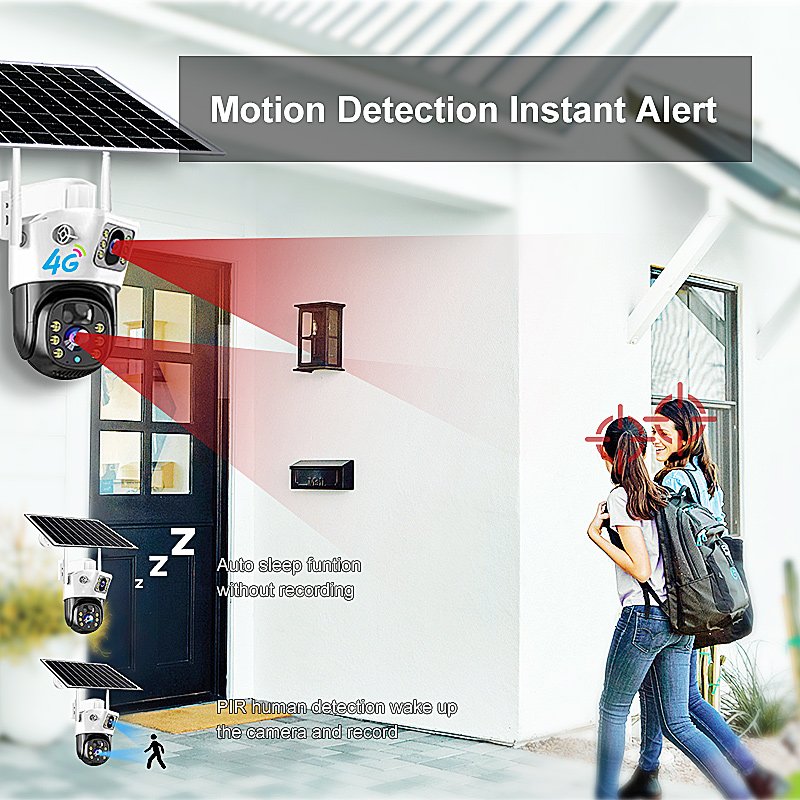 6 4MP Solar power Battery cloud PTZ Outdoor Waterproof CCTV IP 4G camera low power solar camera with PIR Motion detection