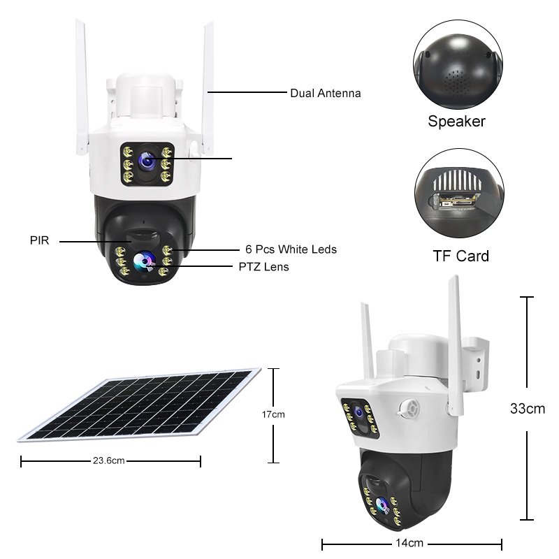 6 4MP Solar power Battery cloud PTZ Outdoor Waterproof CCTV IP 4G camera low power solar camera with PIR Motion detection