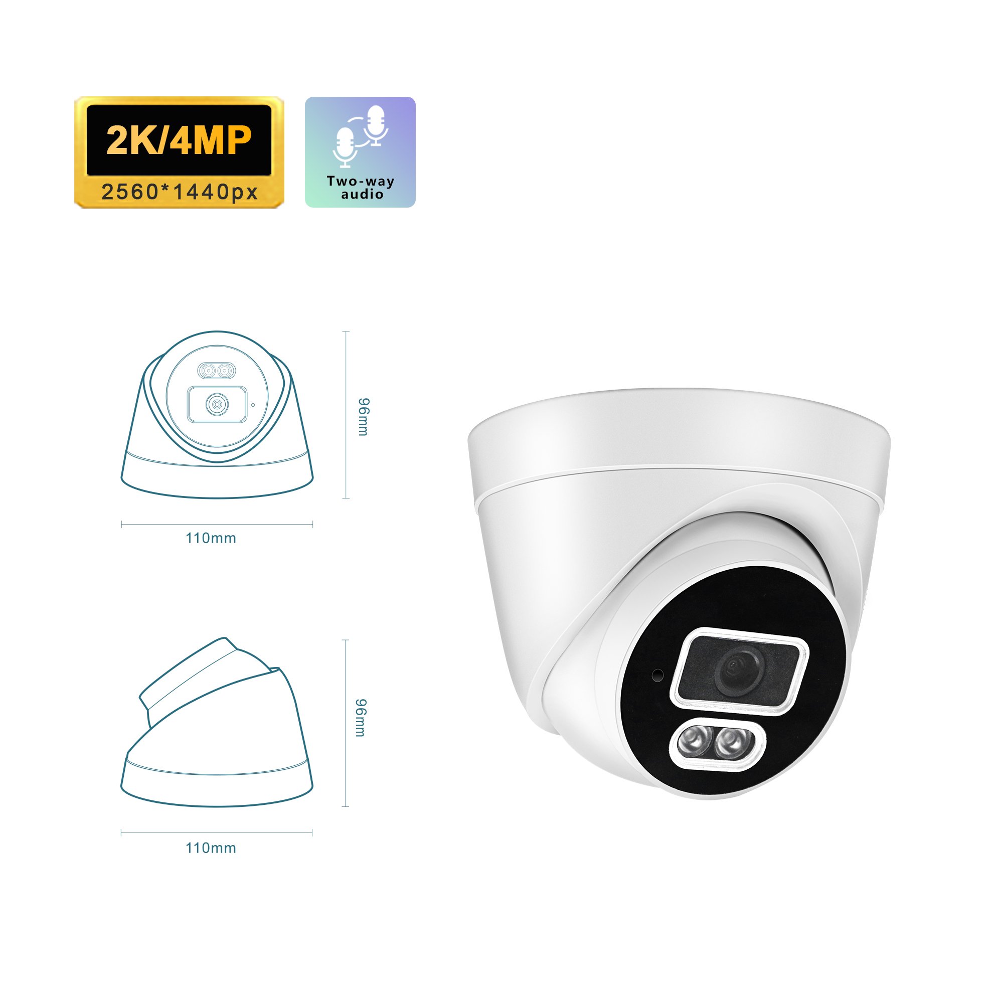 Indoor IP POE Two Way Audio Dome Cameras Dual Light Night Vision CCTV Security Cameras 4MP 8MP Wired Surveillance Network Camera