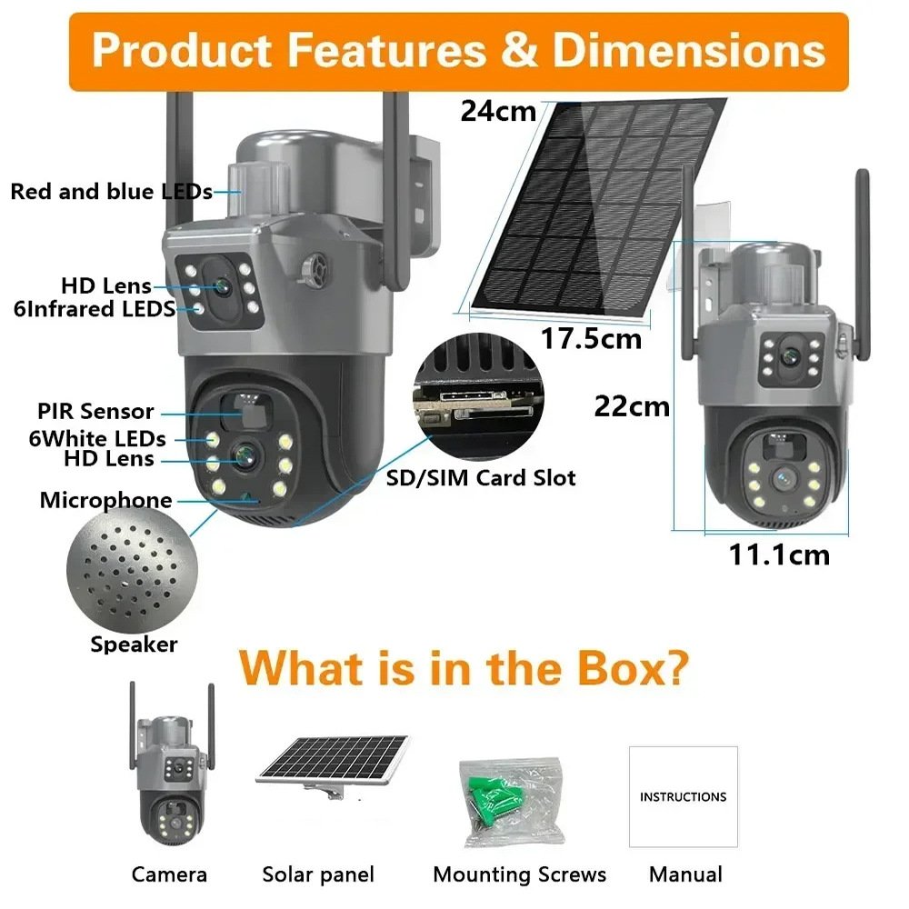 4G V380 solar monitor 360 degree mobile phone remote outdoor night vision panoramic home high definition battery camera