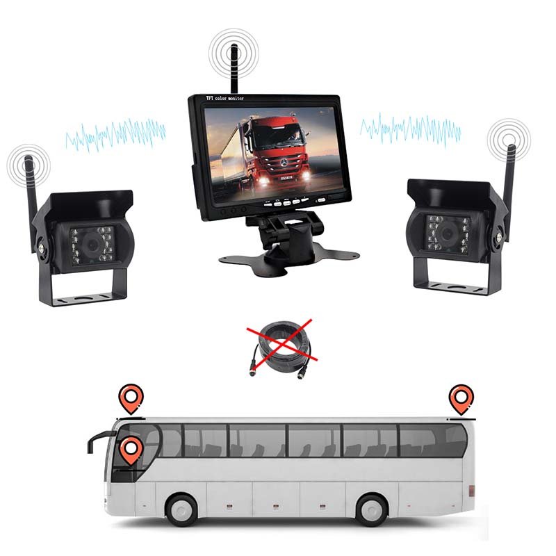 Truck Camera System Wireless Car Monitor Analog Signal 7 inch LCD Monitor 2 Cameras 2022 Wireless Truck Rear View Camera System