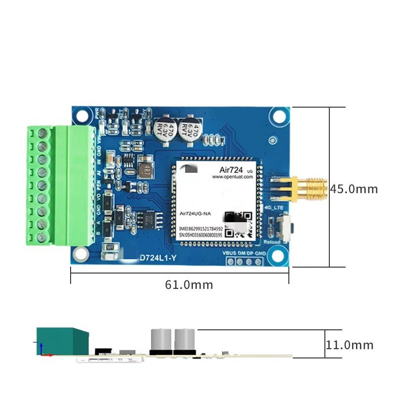 4G low-power DTU module 4gdtu data transparent transmission Digital analog input SD card cache RS485