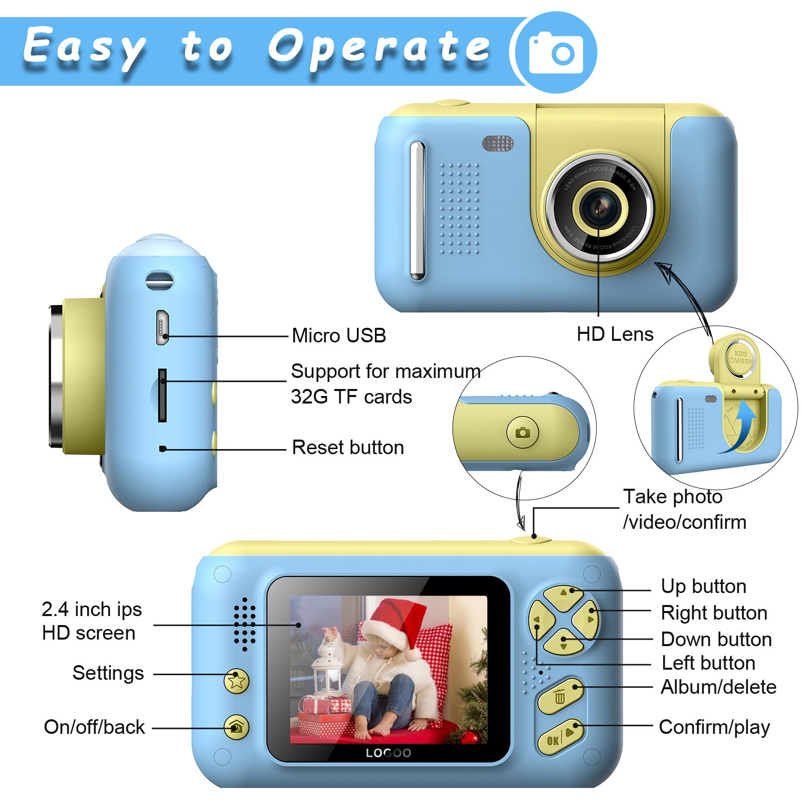 Packaged CE/ROHS Mini Kids Camera Children Photographic Toy Kids Selfie Camera