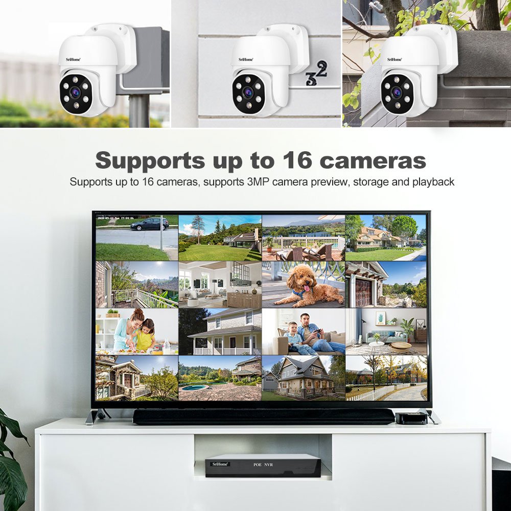Srihome HD 8CH 5MP PoE NVR Kit Home Security Camera System Outdoor IP Camera Network Video Recorder Smart Camera Intelligence