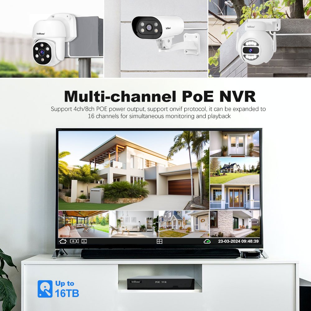 Srihome HD 8CH 5MP PoE NVR Kit Home Security Camera System Outdoor IP Camera Network Video Recorder Smart Camera Intelligence