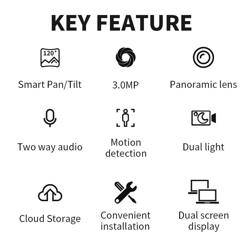 3MP Two -Way Voice Human Motion Tracking Double Screen Smart Home Wifi Camera