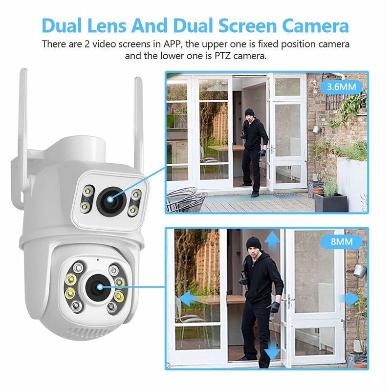 6MP 8MP Outdoor Dual Lens Wireless ip Camera cctv ICsee Wifi dual ball machine linkage Camera 4K Dual Lens ptz Network Camera