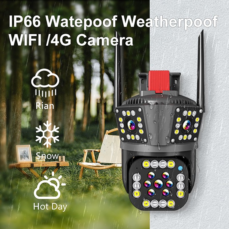 IPC360 HD 4MP Camera 3 Lens PTZ System WiFi Network Compatible Home Outdoor Surveillance Integrated Real Time Video Monitoring