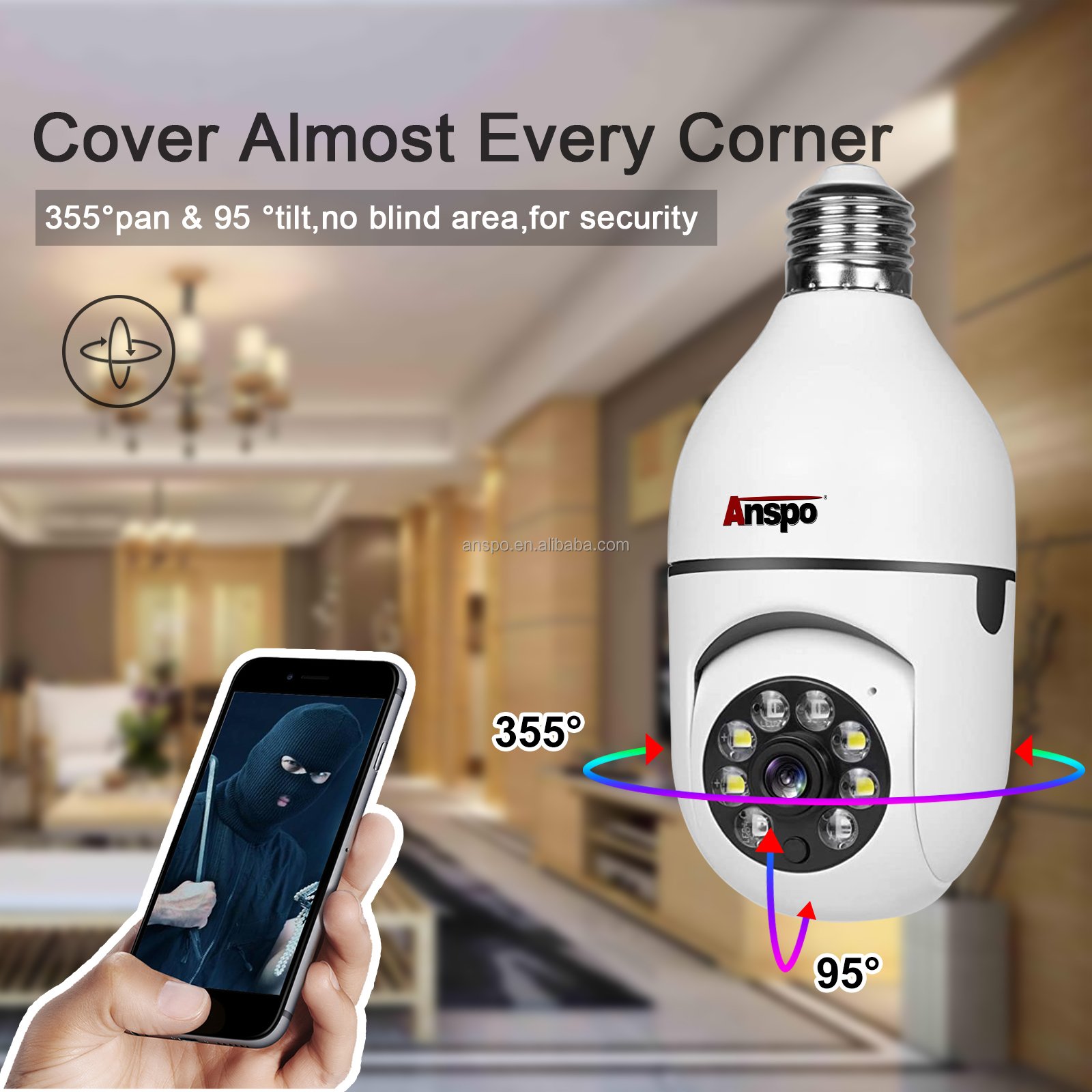 1080P E27 Lamp Holder Auto Tracking wireless camera full color night vision CCTV security wifi camera 3MP bulb camera