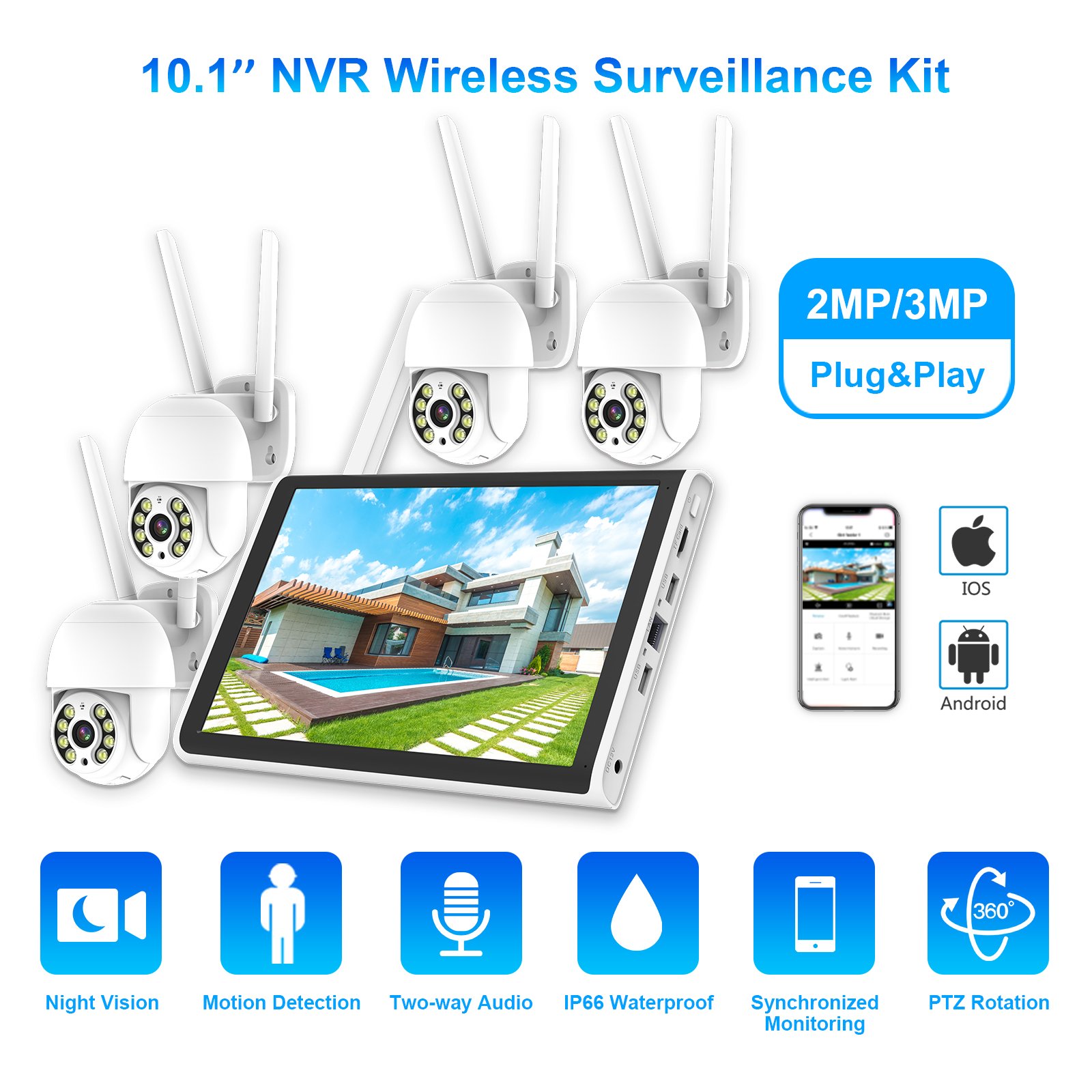 Tuya 10.1inch IP home alarm system wireless with cloud storage 4 channels CCTV camera system Tuya NVR Kit