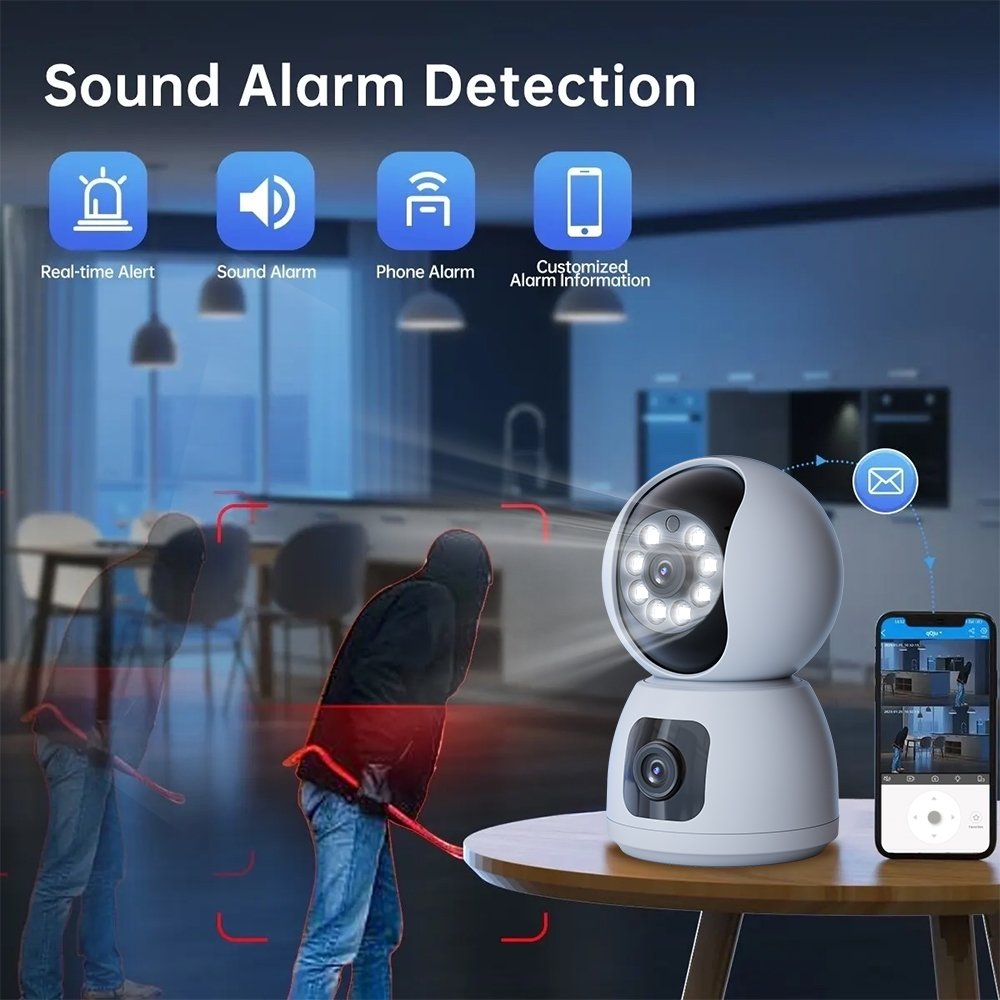L 4MP PTZ Camera Dual Lens IP WIFI Smart Home Security Wireless Wifi Camera Two-way Audio Baby Pet Monitor Care Cam Pro