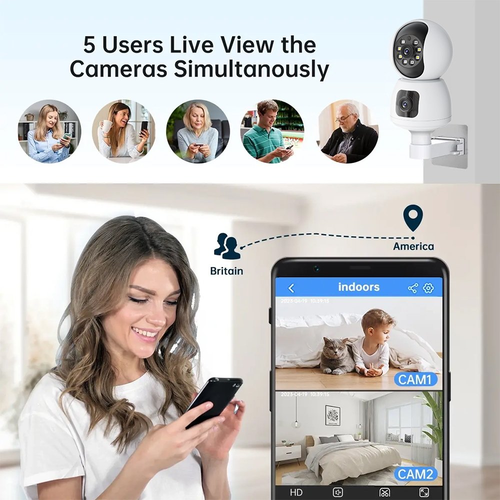 L 4MP PTZ Camera Dual Lens IP WIFI Smart Home Security Wireless Wifi Camera Two-way Audio Baby Pet Monitor Care Cam Pro