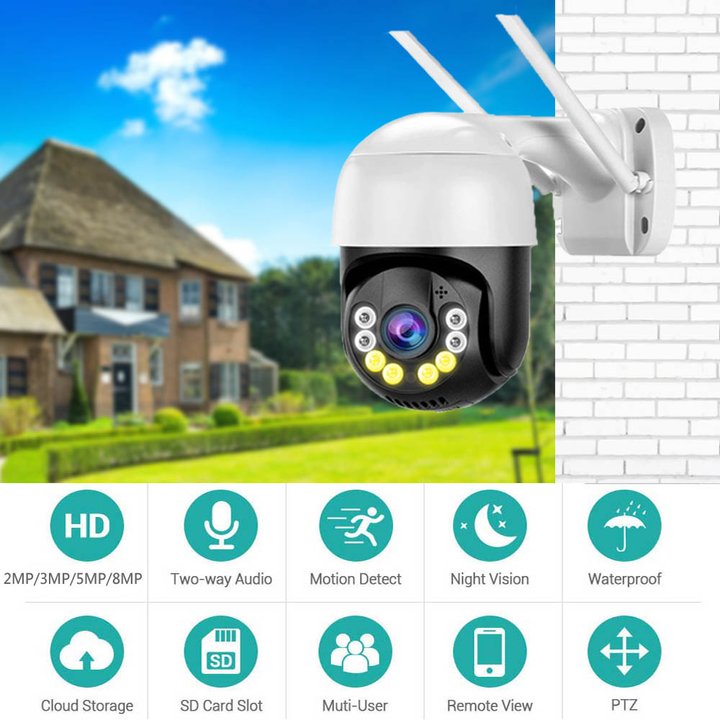 ICSEWEFI Smart WiFi IP Camera Waterproof Home Security Motion Detection Wireless PTZ Style 2MP Resolution NVR Data Storage